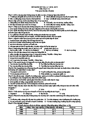 Đề khảo sát môn Địa lý Lớp 12 - Năm học 2018-2019 (Có đáp án)